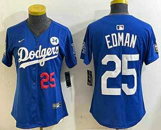 Women%27s Los Angeles Dodgers #25 Tommy Edman Number Blue 2024 World Series With Fernando 34 Fashion Limited Stitched Jersey->mlb womens jerseys->MLB Jersey